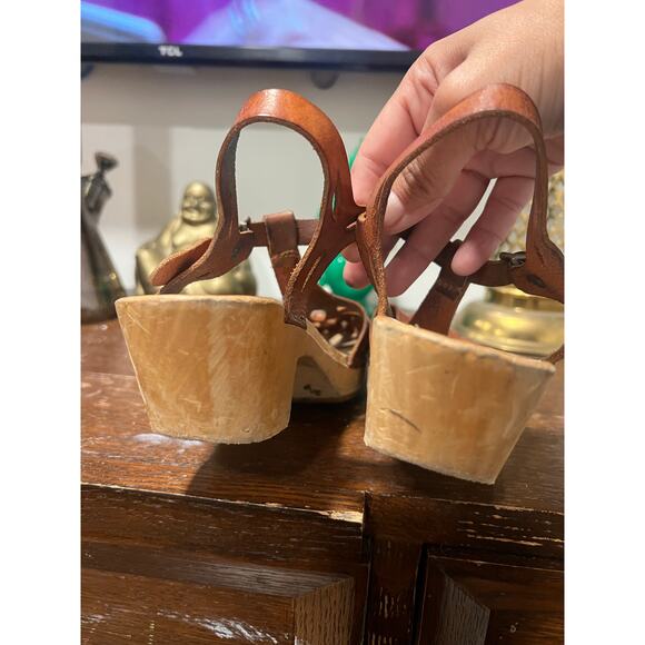 Swedish Hasbeens Lacey Clog Sandals Tan Brown 7 Boho Cottagecore - Picture 8 of 10